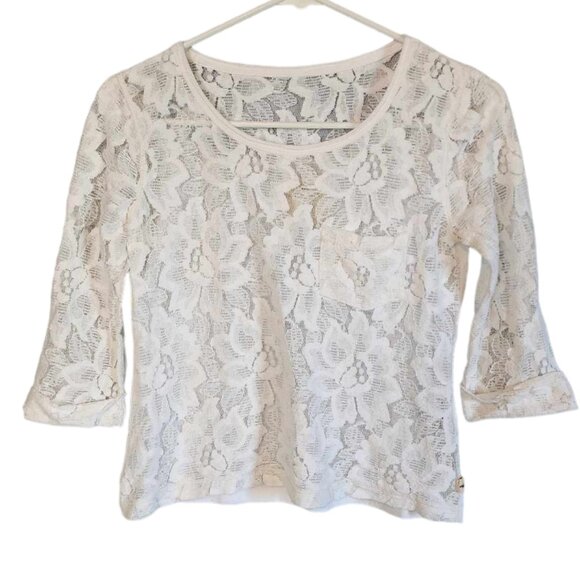 EUC Hollister Cropped White Lace Top - Picture 1 of 5